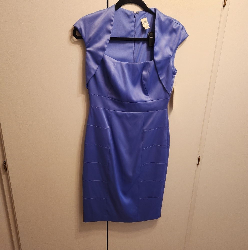 Sangria Dress Women's 6 Blue Satin Cap Sleeve Bodycon Zip Back NWOT